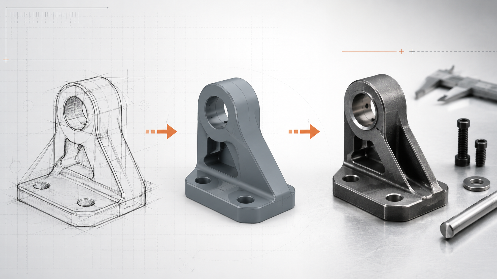From sketch to CAD model to machined part — the prototype development process